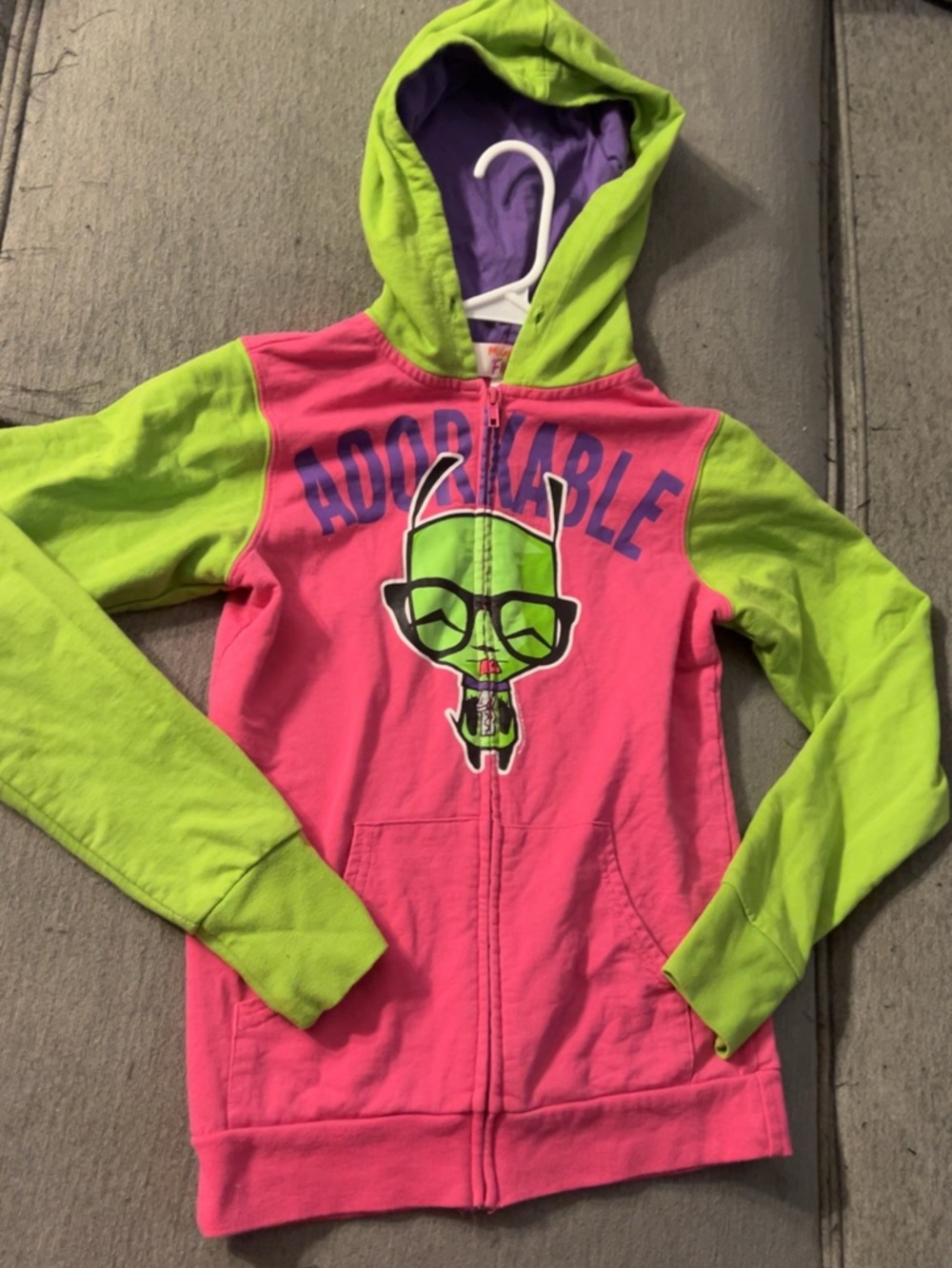 Mighty Fine Neon Pink & Lime Green 'Adorable' Zip Hoodie